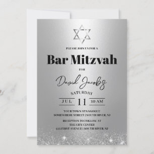 Convites Bar Mitzvah Jewish Star de David Modern Silver