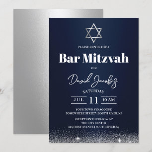 Convites Bar Mitzvah Judaico Estrela de Davi Moderno Azul M