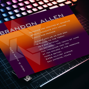 Convites Bar Mitzvah Laranja e Vermelho em Qualquer Cor