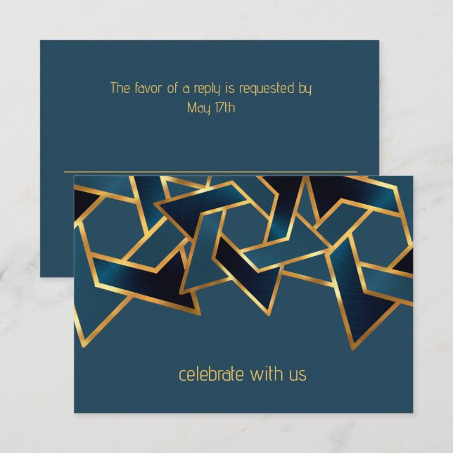 Convites Bar Mitzvah Marinho Dourado Estrela Azul de David (Frente/Verso)