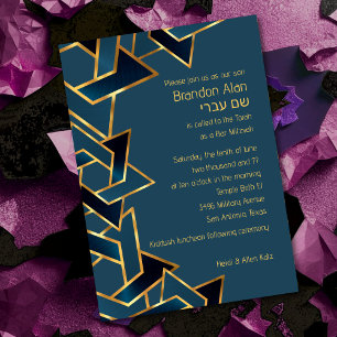 Convites Bar Mitzvah Marinho Dourado Estrela Azul de David