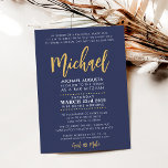 Convites Bar Mitzvah marinho moderno   MICHAEL de ouro<br><div class="desc">por kat massard >> WWW.SIMPLYSWEETPAPERIE.COM << Ame o design,  mas gostaria de ver algumas mudanças - outro esquema de cores,  produto,  adicionar uma foto ou adaptado para uma ocasião diferente - não se preocupe em entrar em contato comigo,  kat@simplysweetPAPERIE.com - Estou feliz em ajudar!</div>