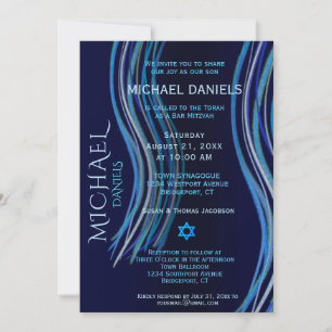 Convites Bar Mitzvah Marinho Oração Azul Shawl