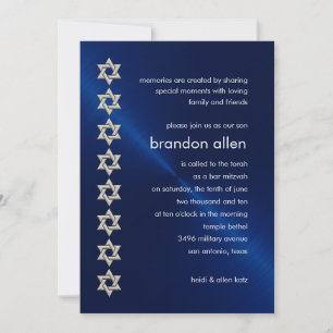 Convites Bar Mitzvah Marinho Sheen Silver Stars de David