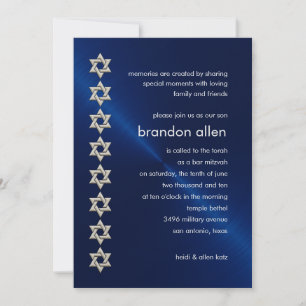 Convites Bar Mitzvah Marinho Sheen Silver Stars de David