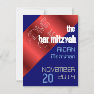 Convites Bar Mitzvah metálico azul e vermelho