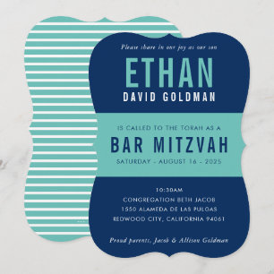 Convites BAR MITZVAH minúsculo tipografia azul minúscula