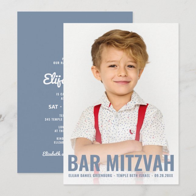 Convites Bar Mitzvah Modern e Estrela Simples de David Foto (Frente/Verso)