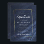 Convites Bar Mitzvah Modern Monograma Dourado<br><div class="desc">Composto por tipografia elegante de serif e script cursivo no quadro do ouro e fundo azul escuro Este é projetado por materiais de terceiros selecionados,  exclusivo para Zazzle. Disponível aqui: http://www.zazzle.com/selectpartysupplies</div>