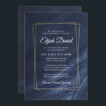 Convites Bar Mitzvah Modern Monograma Dourado<br><div class="desc">Composto por tipografia de serif elegante e de script cursivo no quadro do ouro e fundo azul escuro

Este foi projetado por materiais de terceiros selecionados,  exclusivos para o Zazzle.

Disponível aqui:http://www.zazzle.com/selectpartysupplies</div>