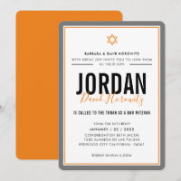 BAR MITZVAH, moderna estrela, cinza laranja simple