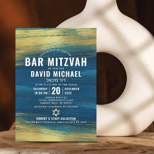 Convites Bar Mitzvah Moderna Folha de Ouro Turquesa