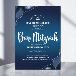 Convites Bar Mitzvah Moderno Azul Marinho Ombre Ágata Scrip