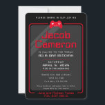 Convites BAR MITZVAH moderno controla legal vermelho preto<br><div class="desc">por kat massard >> WWW.SIMPLYSWEETPAPERIE.COM << - - - - - - - - - - - - - - - - - - - - - - - - - O design perfeito para um BAR "Jogar Pensado" ou para a celebração BAT MITZVAH Ame o design, mas gostaria de...</div>