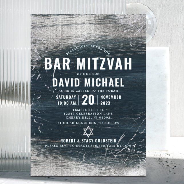 Convites Bar Mitzvah Moderno e Ousado com Folha de Prata e  (Criador carregado)