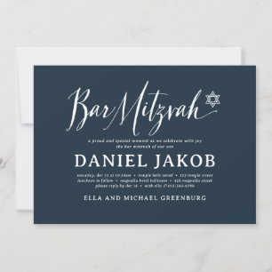 Convites Bar Mitzvah Moderno em Azul Marinho Estrela de Dav