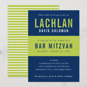 Convites BAR MITZVAH moderno limão azul de tipografia mínim