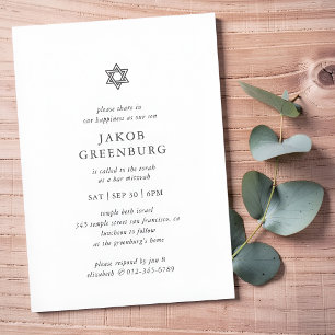Convites Bar Mitzvah Moderno Simples Elegante Minimalista