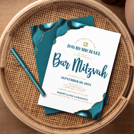 Convites Bar Mitzvah Moderno Simples Turquesa Ágata Script