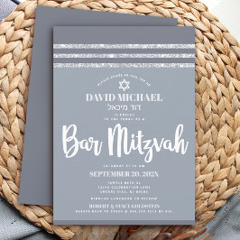 Convites Bar Mitzvah Moderno Talit Cinza Prateado Alto Simp