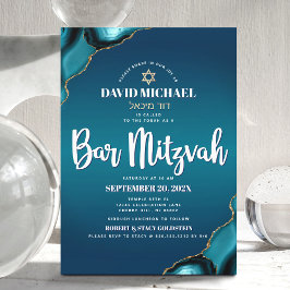 Convites Bar Mitzvah Moderno Turquesa Ombre Ágata Script