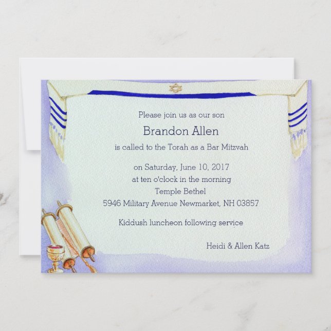 Convites Bar Mitzvah Motifs em Watercolor (Frente)