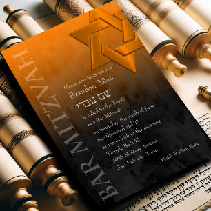 Convites Bar Mitzvah Na moda - Estrela Laranja de David Omb