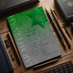 Convites Bar Mitzvah Na moda Estrela Verde de David Ombre