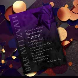 Convites Bar Mitzvah Na moda Purple Star de David Ombre