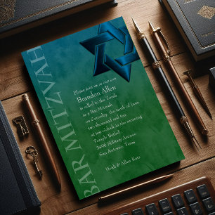 Convites Bar Mitzvah Na moda Teal Blue Star