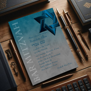 Convites Bar Mitzvah Na moda Teal Blue Star de David Ombre