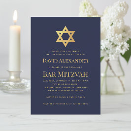 Convites Bar Mitzvah Navy Blue Faux Gold Foil Star of David
