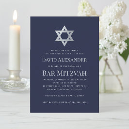 Convites Bar Mitzvah Navy Blue & Faux Silver Star of David