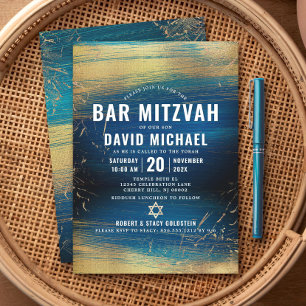 Convites Bar Mitzvah Negrito Moderno Tipo Folha de Ouro Tur