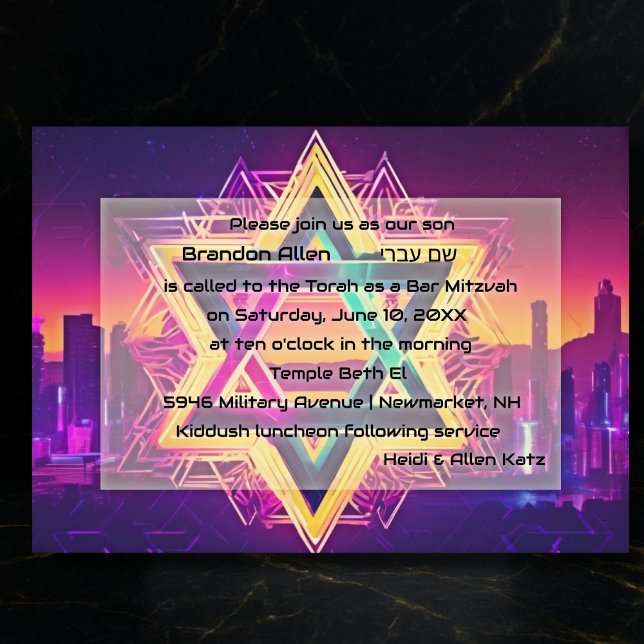 Convites Bar Mitzvah Neon City Skyline (Criador carregado)