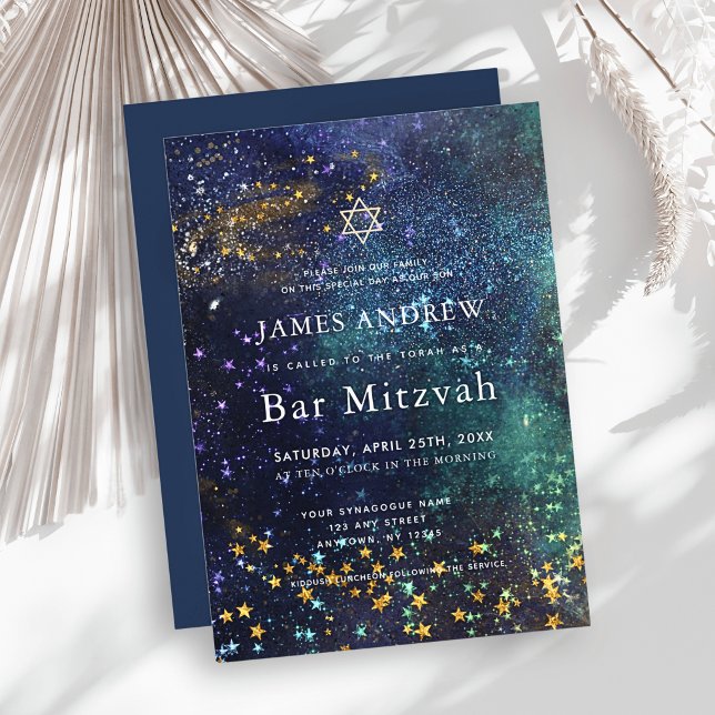 Convites Bar Mitzvah Noite Estelar Galáxia Celestial (Criador carregado)