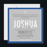 Convites BAR MITZVAH nome moderno cinza azul real<br><div class="desc">por kat massard >> kat@simplysweetPAPERIE.com << CONTACT ME para texto personalizado ou para adicionar quaisquer linhas em Hebraico Ame o design, mas gostaria de ver algumas mudanças - outro esquema de cores, produto, adicionar uma foto ou adaptado para uma ocasião diferente - sem preocupações me contate - estou feliz em...</div>