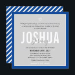 Convites BAR MITZVAH nome moderno cinza azul real<br><div class="desc">por kat massard >> kat@simplysweetPAPERIE.com << CONTACT ME para texto personalizado ou para adicionar quaisquer linhas em Hebraico Ame o design, mas gostaria de ver algumas mudanças - outro esquema de cores, produto, adicionar uma foto ou adaptado para uma ocasião diferente - sem preocupações me contate - estou feliz em...</div>