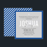 Convites BAR MITZVAH nome moderno cinza azul real<br><div class="desc">por kat massard >> kat@simplysweetPAPERIE.com << CONTACT ME para texto personalizado ou para adicionar quaisquer linhas em Hebraico Ame o design, mas gostaria de ver algumas mudanças - outro esquema de cores, produto, adicionar uma foto ou adaptado para uma ocasião diferente - sem preocupações me contate - estou feliz em...</div>