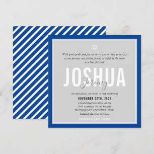 Convites BAR MITZVAH nome moderno cinza azul real