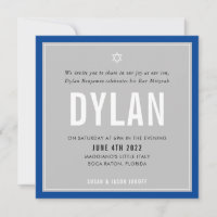 BAR MITZVAH nome moderno cinza azul real DYLAN