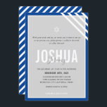 Convites BAR MITZVAH nome moderno cinza faixa azul real<br><div class="desc">por kat massard >> kat@simplysweetPAPERIE.com << CONTACT ME para texto personalizado ou para adicionar quaisquer linhas em Hebraico Ame o design, mas gostaria de ver algumas mudanças - outro esquema de cores, produto, adicionar uma foto ou adaptado para uma ocasião diferente - sem preocupações me contate - estou feliz em...</div>
