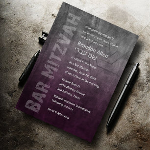 Convites Bar Mitzvah Ombre Grunge Plum