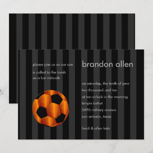 Convites Bar Mitzvah Orange e Black Soccer Ball
