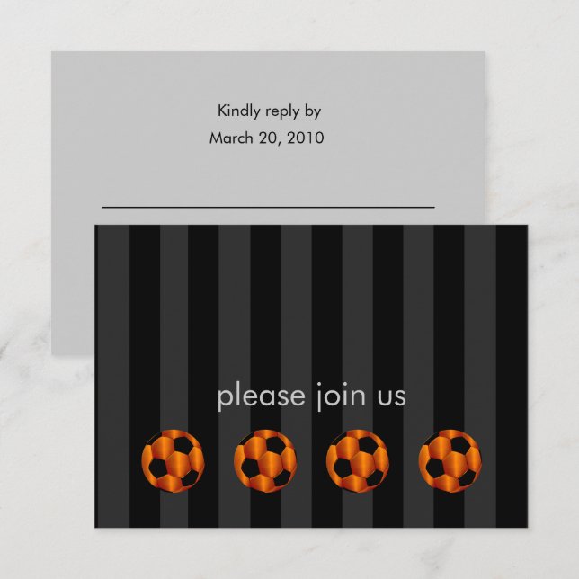 Convites Bar Mitzvah Orange e Black Soccer Ball (Frente/Verso)