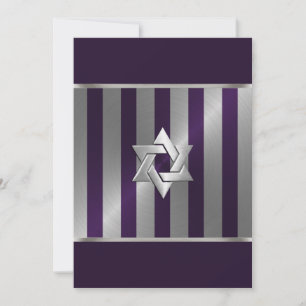 Convites Bar Mitzvah Plum e Silver Stripe Star de David