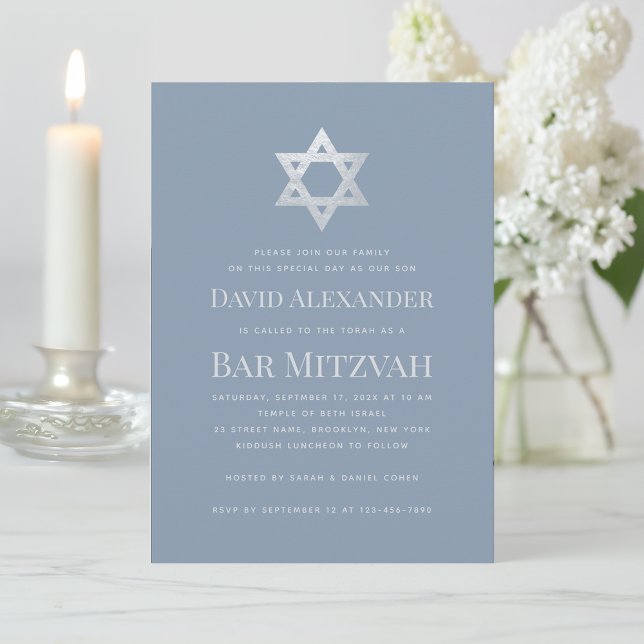 Convites Bar Mitzvah Poeira Azul Estrela de Davi Falsa Prat (Criador carregado)