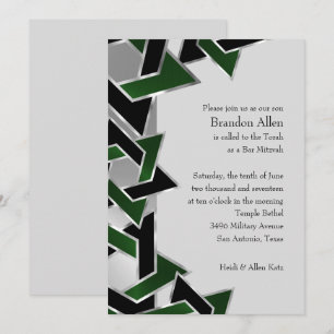Convites Bar Mitzvah Prata Verde Preto Estrela de Davi