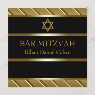 Convites Bar Mitzvah Preto e Dourado