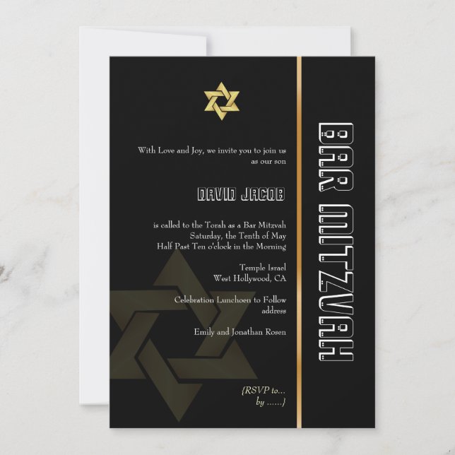 Convites Bar Mitzvah/preto/ouro (Frente)